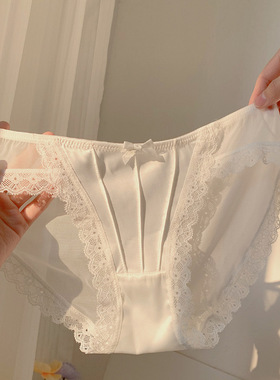 法式复古缎面白色内裤女纯欲蕾丝性感网纱三角裤中低腰薄柔滑感女