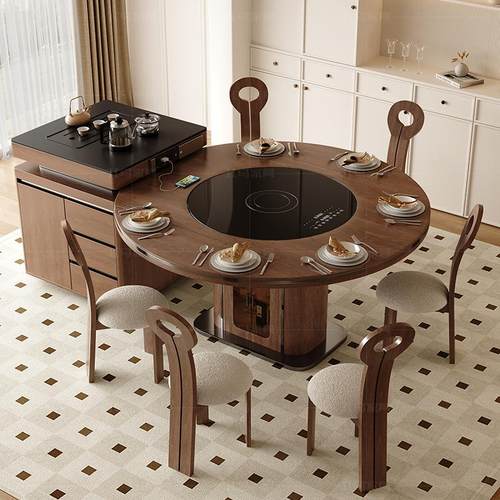 中古风可分离实木岛台餐桌带茶台