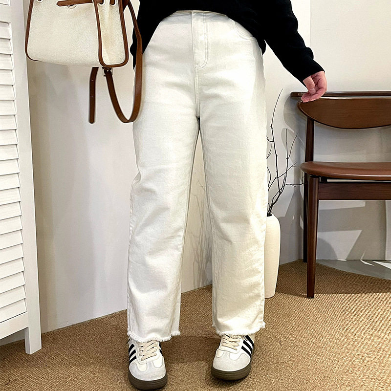 大码松紧腰直筒裤女休闲裤2026秋胖mm百搭牛仔裤显瘦小脚裤NK1325
