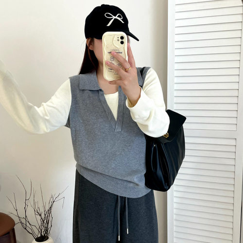 大码女装撞色假两件polo领上衣女休闲毛衣2026秋胖mm针织衫23369-