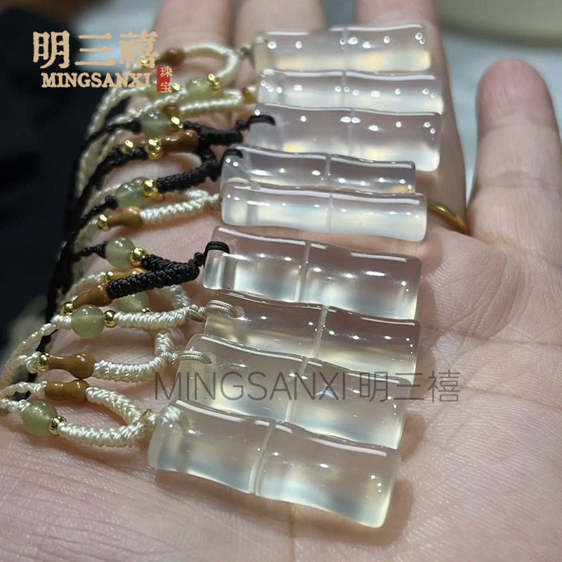 天然高冰种玛瑙竹节玉髓祥云锁佛公观音玉石锁骨项链吊坠小红书