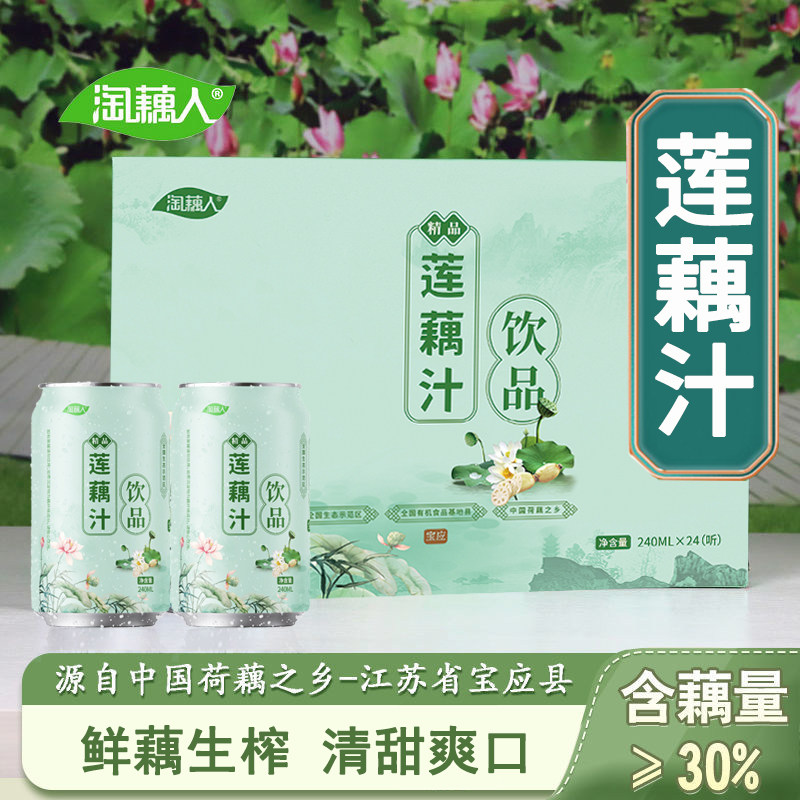 扬州宝应特产淘藕人精品莲藕汁饮料生榨藕汁24罐装果蔬汁千纤生产