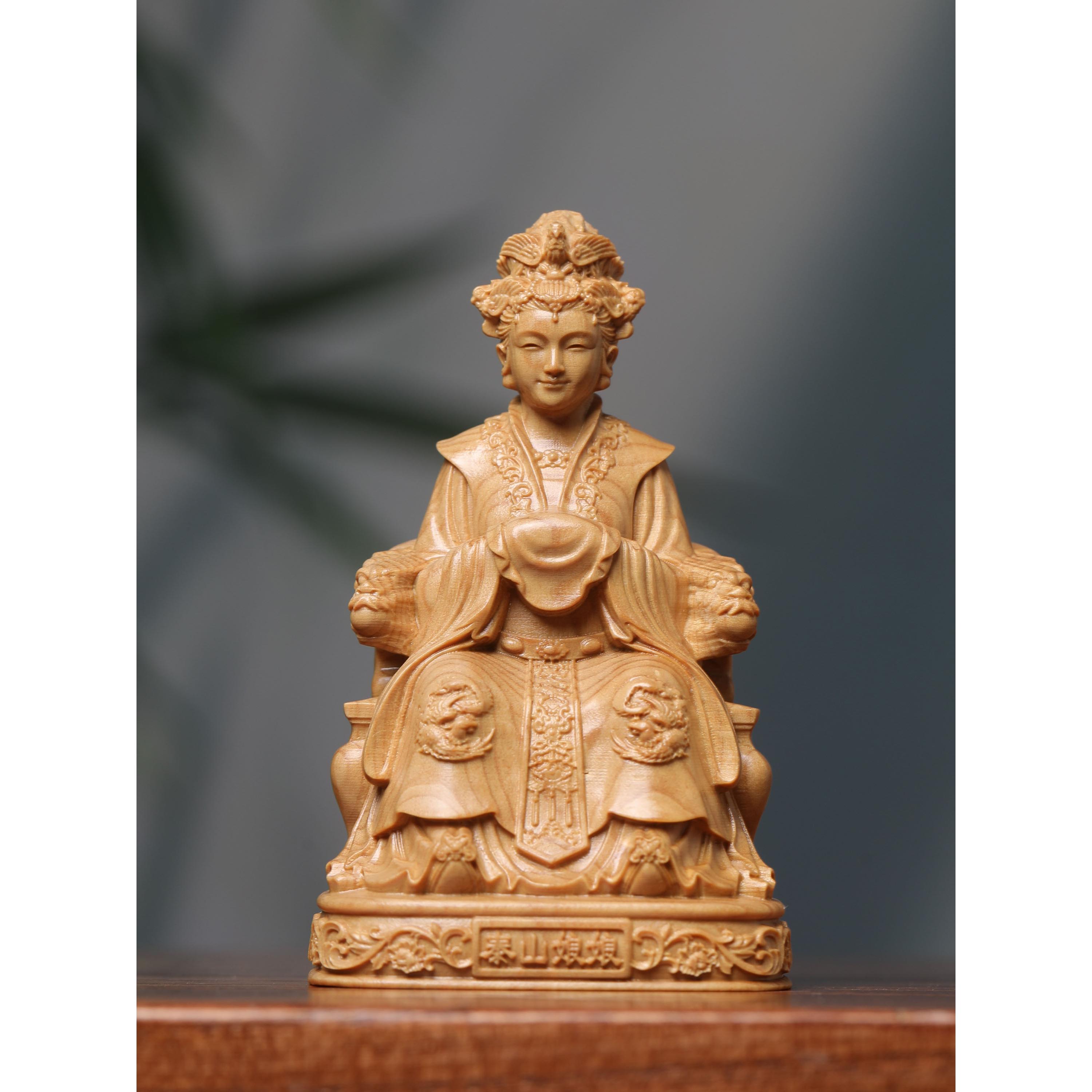 小叶黄杨雕刻碧霞元君泰山奶奶雕像装饰品家居装饰品礼品实木工艺