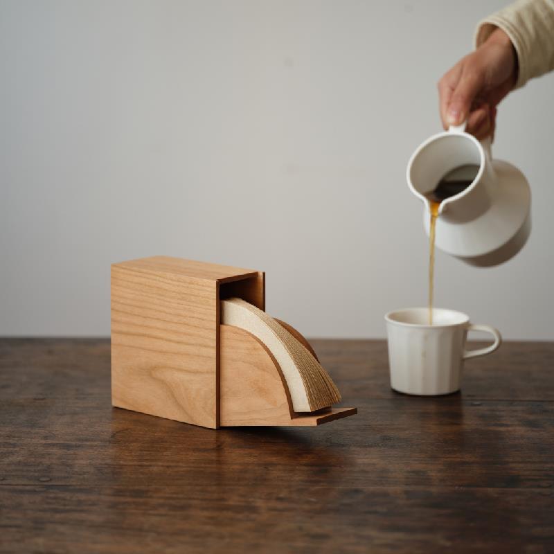 木墨生活 滤纸匣子 手冲咖啡滤纸收纳盒实木扇形纸防尘盒过滤纸架