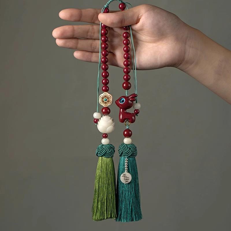 紫金砂朱砂以鹿相伴汽车挂件车内吊饰品坠男女菩提根手工创意平安