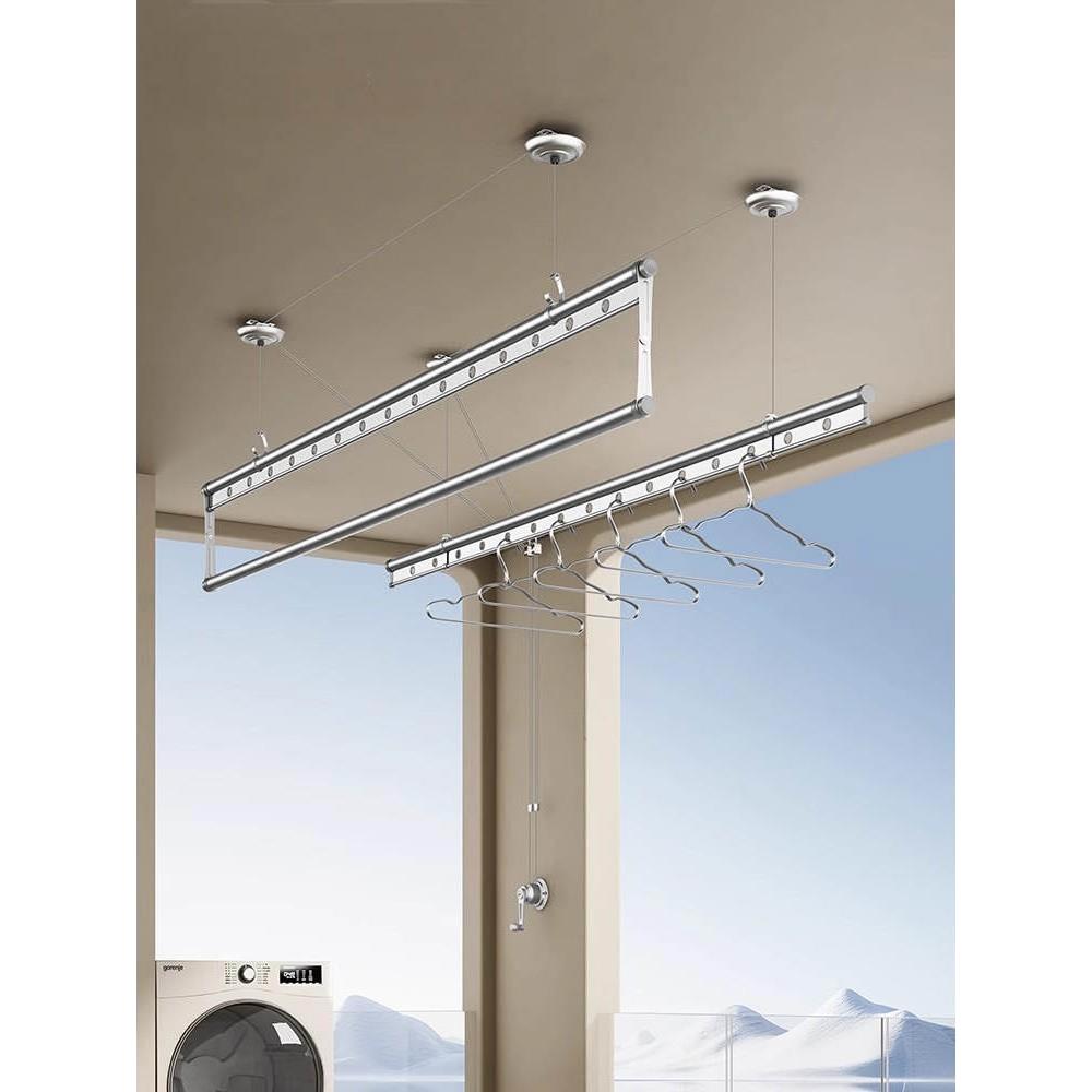 联清可调晾衣架手摇阳台双杆人工晾衣杆顶装式手动家用自动晾衣架