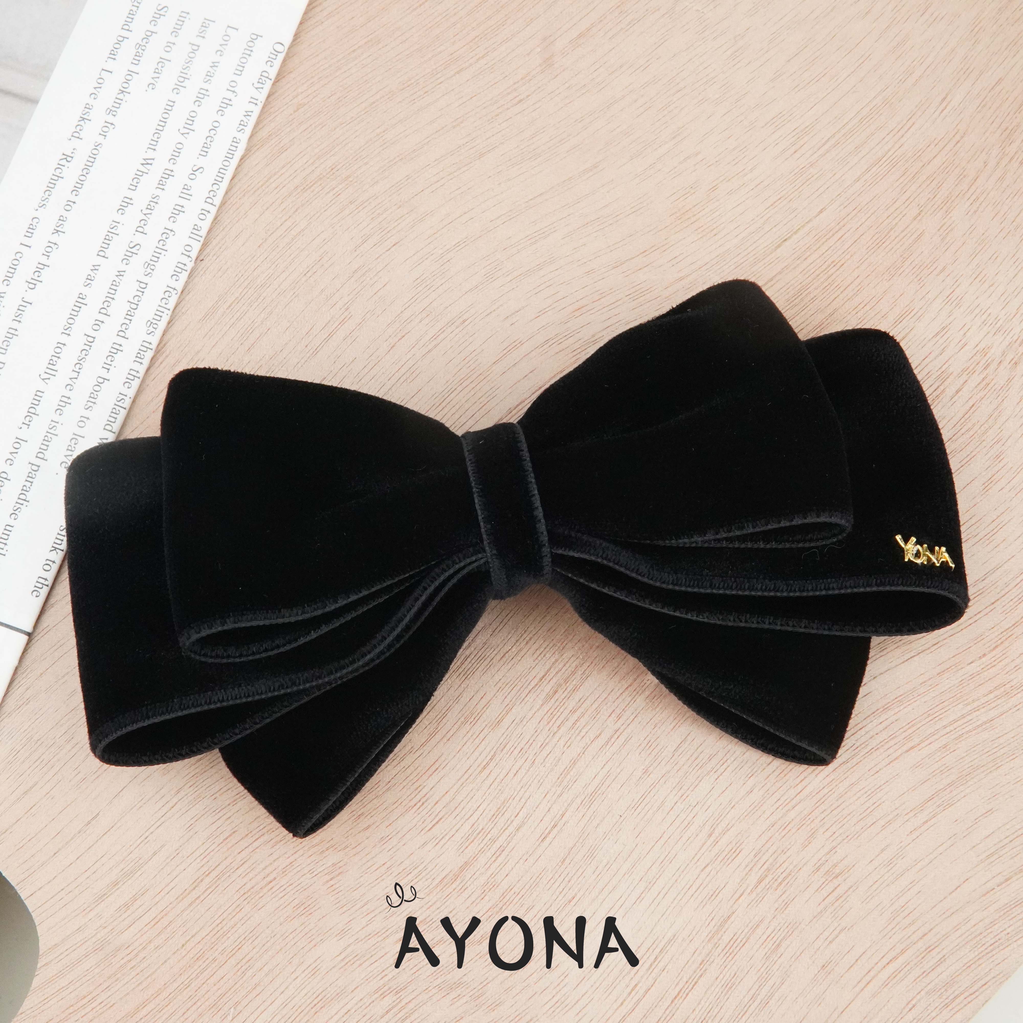 TH148小日子柔软丝绒面料黑色蝴蝶结百搭手工发夹马尾头花发饰