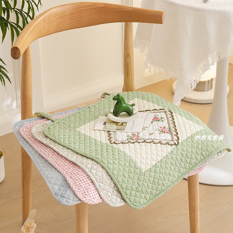 新品全棉座垫布艺餐椅垫田园绗缝椅子有绑带坐垫一个包邮