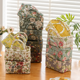 外贸日本日式加厚布艺收纳包绗缝夹棉可手提化妆品玩具零售收纳篮