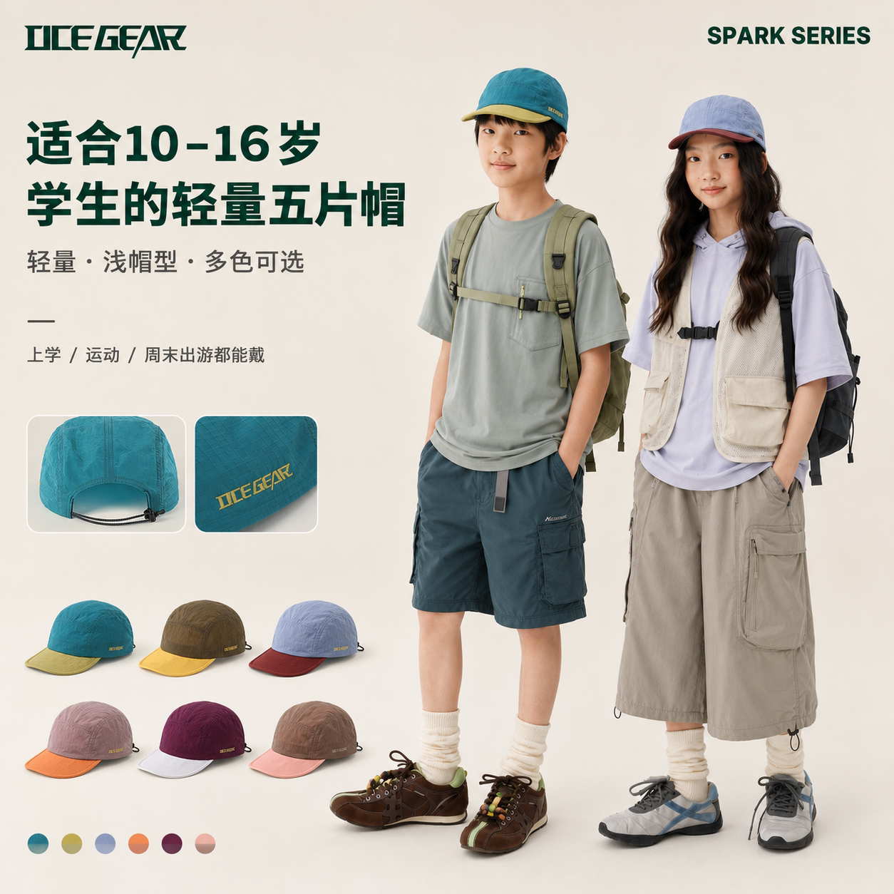 OCEGEAR学生遮阳速干五片帽