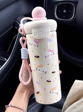 法国Fad Karan可爱猫咪保温杯316不锈钢女大容量便携吸管随行杯