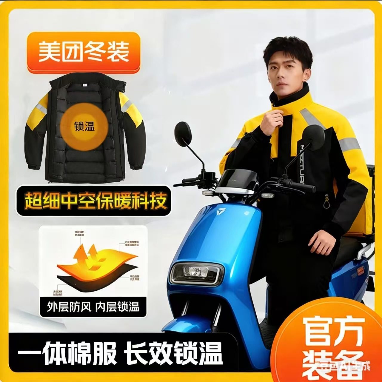25新款加厚棉服工装适用于外卖骑手冬季防寒保暖工作服过微笑