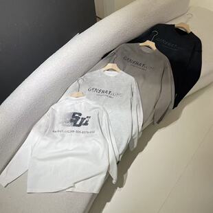 重磅纯棉扎染2026春季字母印花长袖T恤男宽松百搭显瘦休闲卫衣潮