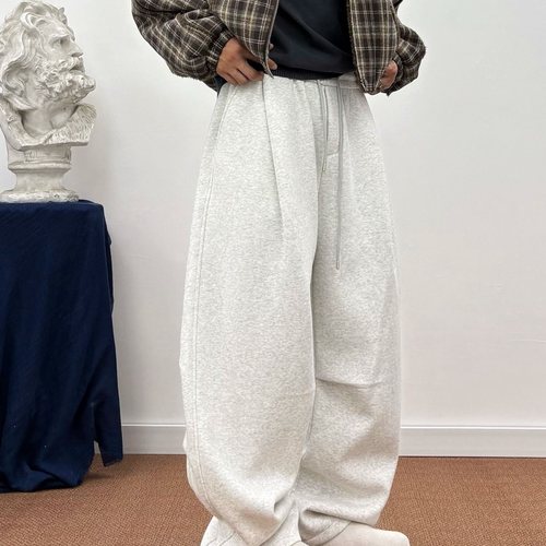 冬季高街加绒极简风弯刀休闲卫裤