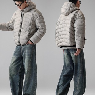 实体高街轻便潮流连帽短款排骨羽绒服男黑色宽松保暖夹克外套冬季