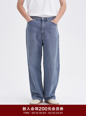 klee klee秋冬男装靛蓝染休闲宽松复古直筒牛仔裤K1253PA09