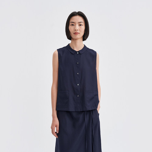 kleeklee环保棉丝棉翻领无袖衫