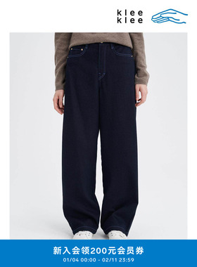 klee klee25冬新女装起绒梨型显瘦百搭廓形弯刀牛仔裤K0253PA28