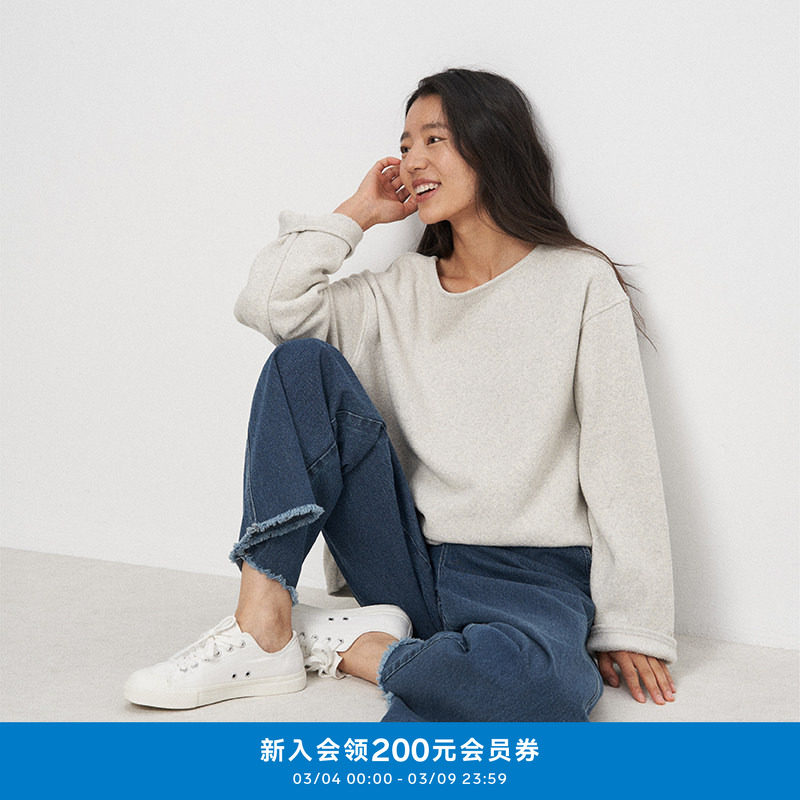 klee klee秋冬回收棉起绒针织布休闲宽松T长袖卫衣K4253HO01