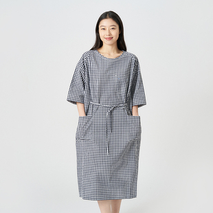 klee K0251DR10 klee25年夏季 女士蓝白格子泡泡纱连衣裙