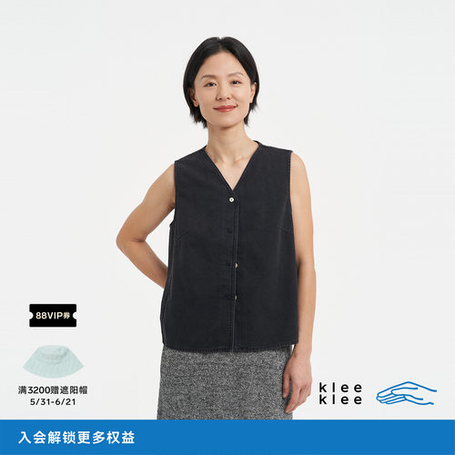 kleeklee环保棉薄牛仔马甲上衣
