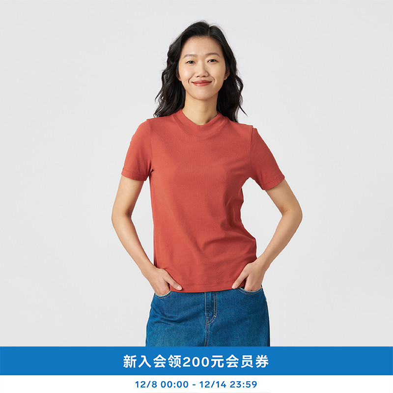 kleeklee环保棉罗纹浅高领T恤