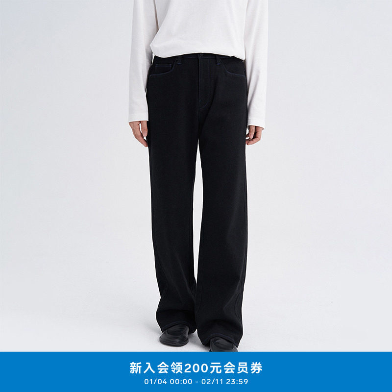 klee klee25冬新款女装通勤起绒显瘦休闲黑直筒牛仔裤K0253PA31,女装/女士精品,牛仔裤,淘宝优惠券,粉丝福利购,淘宝优惠卷