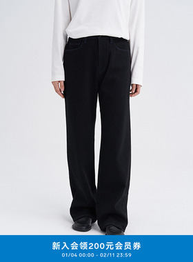 klee klee25冬新款女装通勤起绒显瘦休闲黑直筒牛仔裤K0253PA31