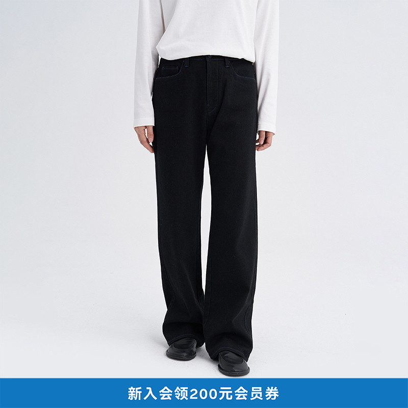 25年冬女装起绒黑牛仔瘦直筒裤