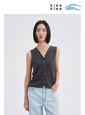 klee klee秋冬女装环保长绒美利奴含毛V领内搭马甲K0253KV02