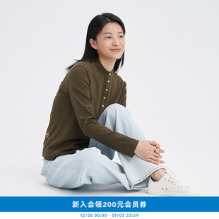 通勤环保棉杂色罗纹开襟长袖 女装 T恤K0253TS12 klee25冬新款 klee