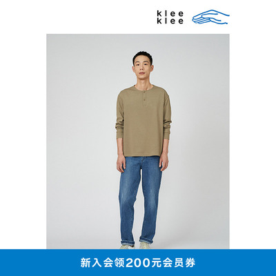 klee klee秋冬男装环保棉针织布亨利领休闲内搭实穿全棉长袖T恤