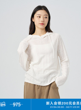 klee klee女装亚麻棉条感针织连帽衫K0241KT01