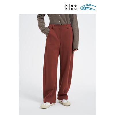 klee klee2026早春新款女装环保棉双层厚针织弯刀休闲裤K0261PA01