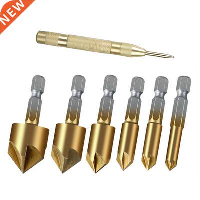 6PCS Hex Shank Countersink Drill Bit Set 6-19mm Titanium Coa