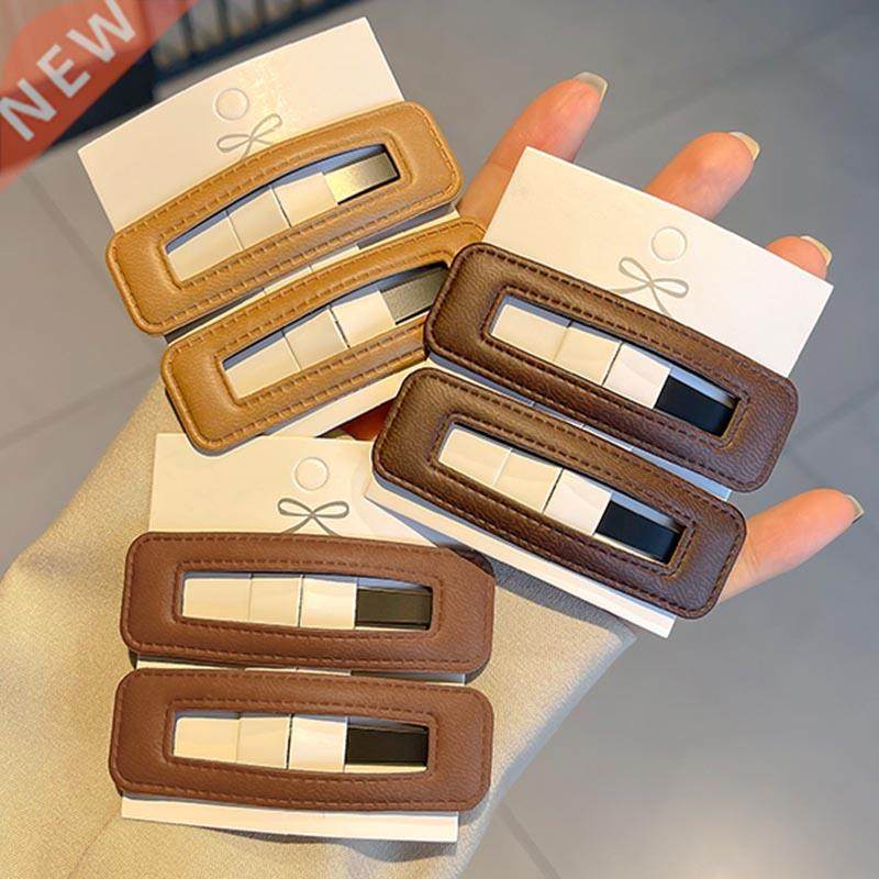 2pc vintage pu leather hair clip winter hairpin chic barrett