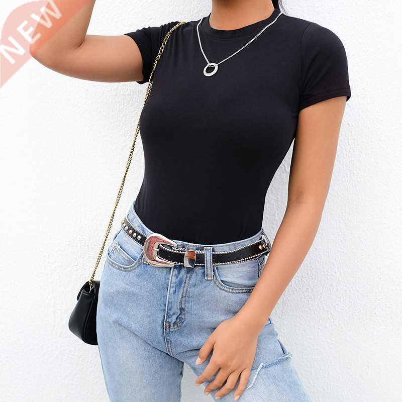 Casual Basic Black White Bodysuit Women Summer Short Sleeve