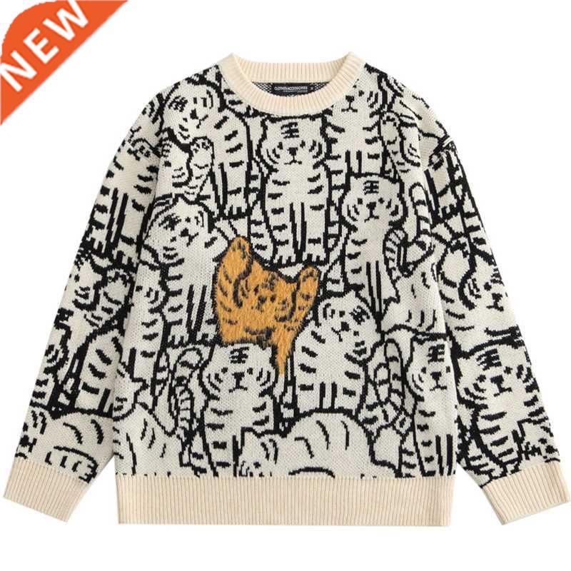 Harajuku Vintage Sreetwear Sweaters Men Pullover Cartoon Tig