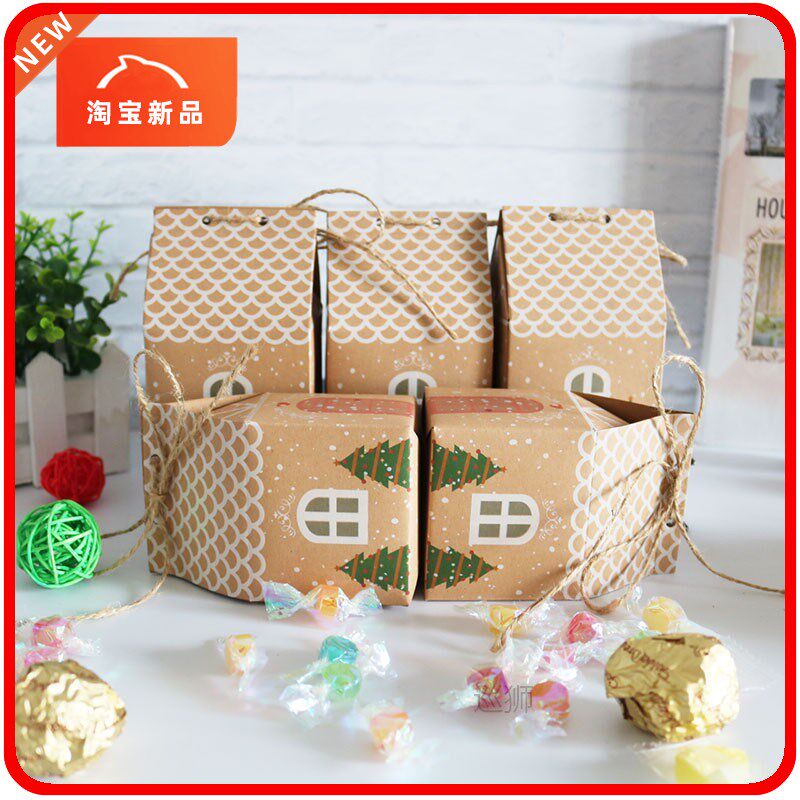 50pcs/lot kraft house candy box navidad gift box packaging f
