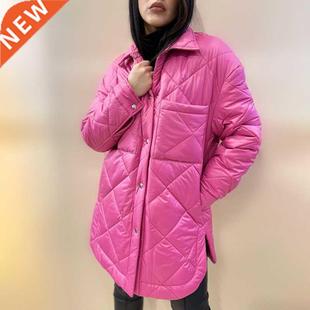 Parkas Coat Front Argyle Malina Simple Women Buttons Fashion