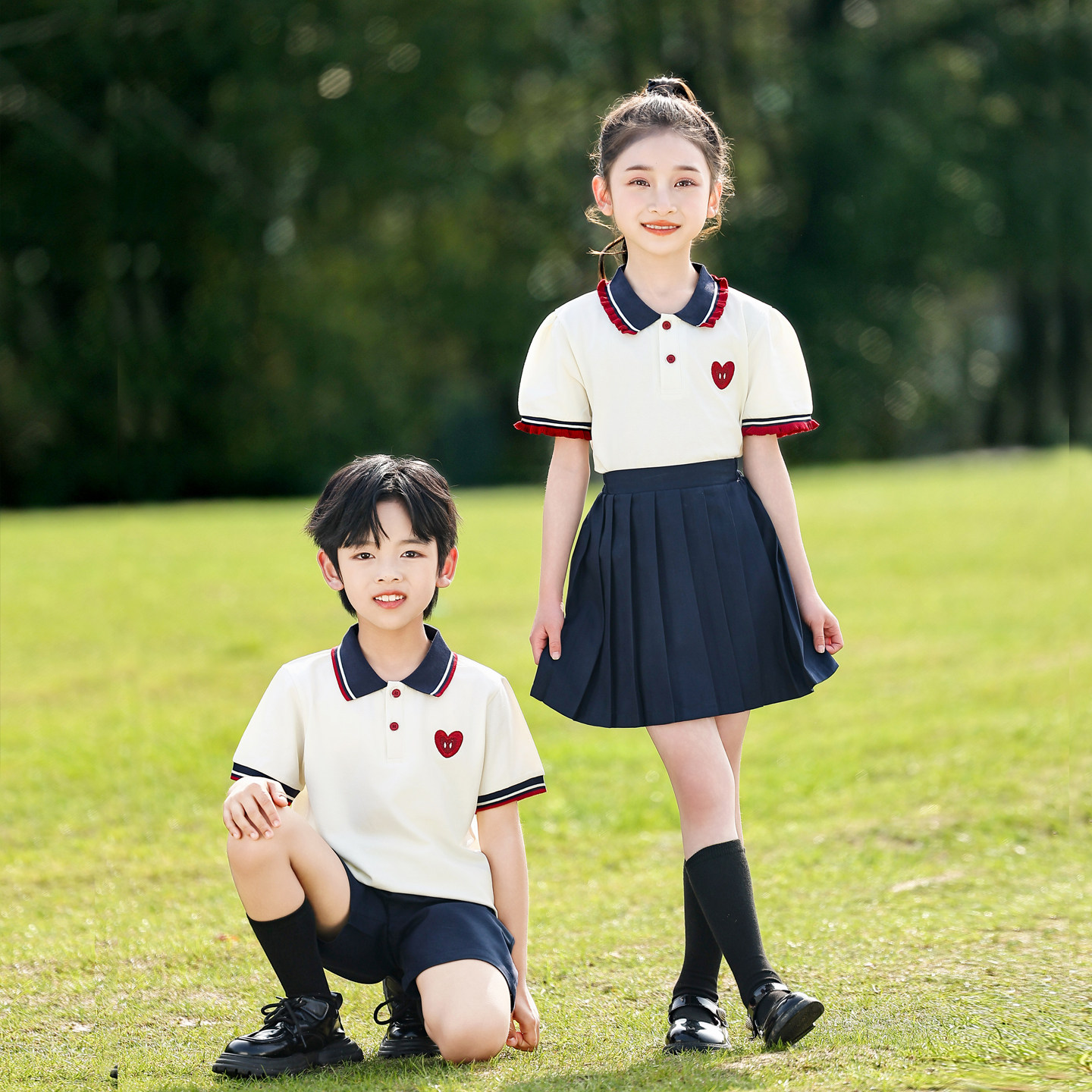 幼儿园园服套装英伦学院风夏装小学生班服毕业照夏季校服纯棉短袖