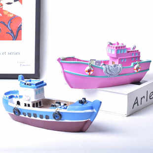 地中海新款 船模型海洋主题水族馆鱼缸微景观粉色青岛纪念品其他