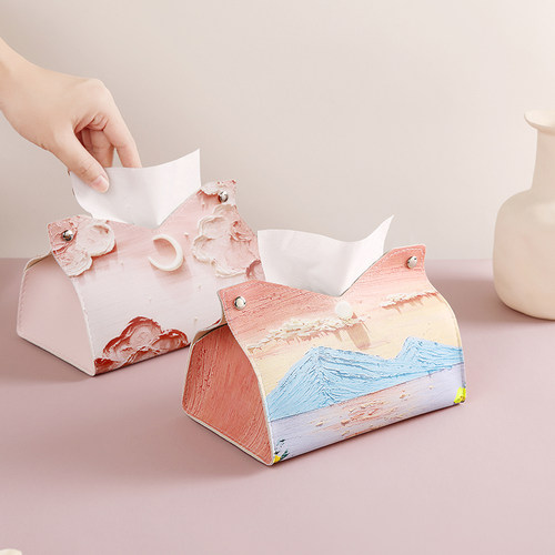轻奢风高级感油画玫瑰纸巾盒