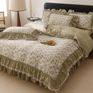 春夏2026新款全棉床裙四件套纯棉水洗棉柔软被套法式复古床品套件