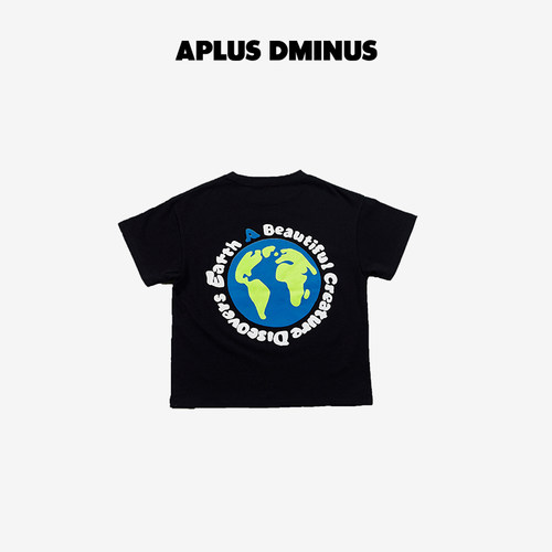 APLUS DMINUS儿童夏季地球印花中性T恤潮流时尚中大童装全棉短袖