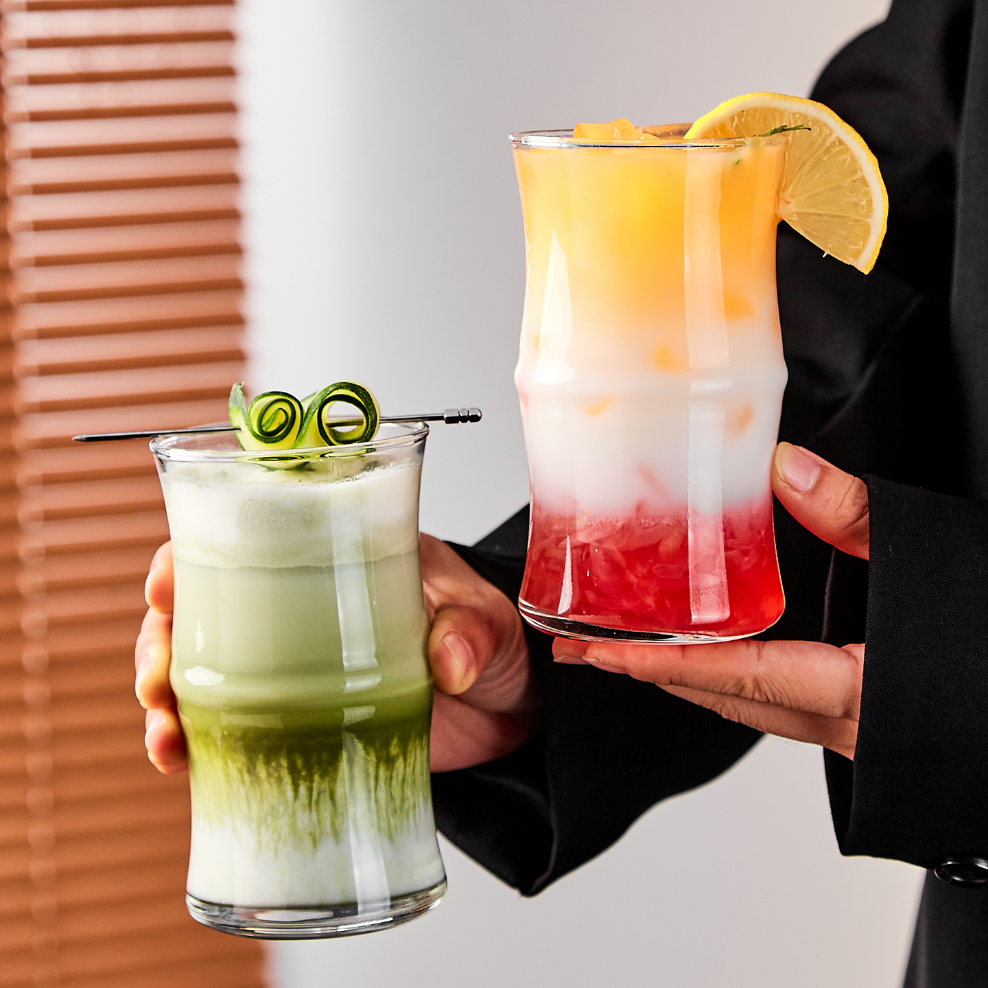 ins风小众高颜值竹节玻璃杯子