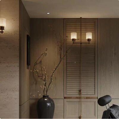 计师新款酒店大堂新中式复古9875术杆定制屏设风壁灯走廊过道壁长