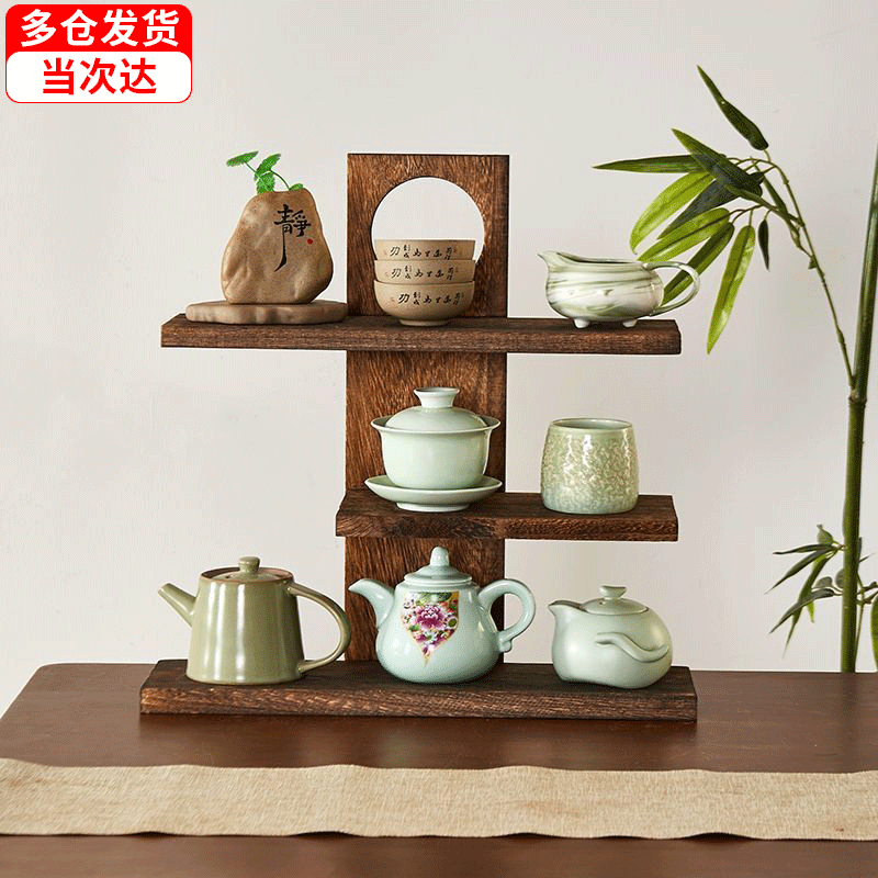 瑜品佳桌面博古架实木茶具茶架置物架茶壶架子多宝阁展示架摆件多怎么看?