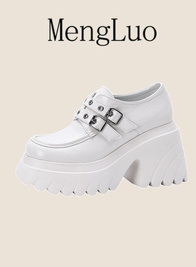 10cm厚底乐福鞋女春秋季新款懒人鞋英伦风小皮鞋真皮粗跟增高女鞋