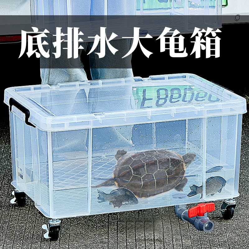 乌龟缸鳄龟饲养箱草龟专用缸收纳箱造景箱透明带盖带排水生态鱼缸